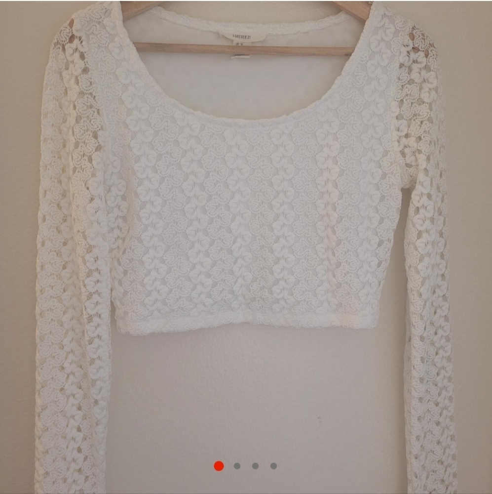 Forever 21 Crochet Lace White Crop Top Sheer Boho Beach Festival Y2K M - Picture 1 of 4